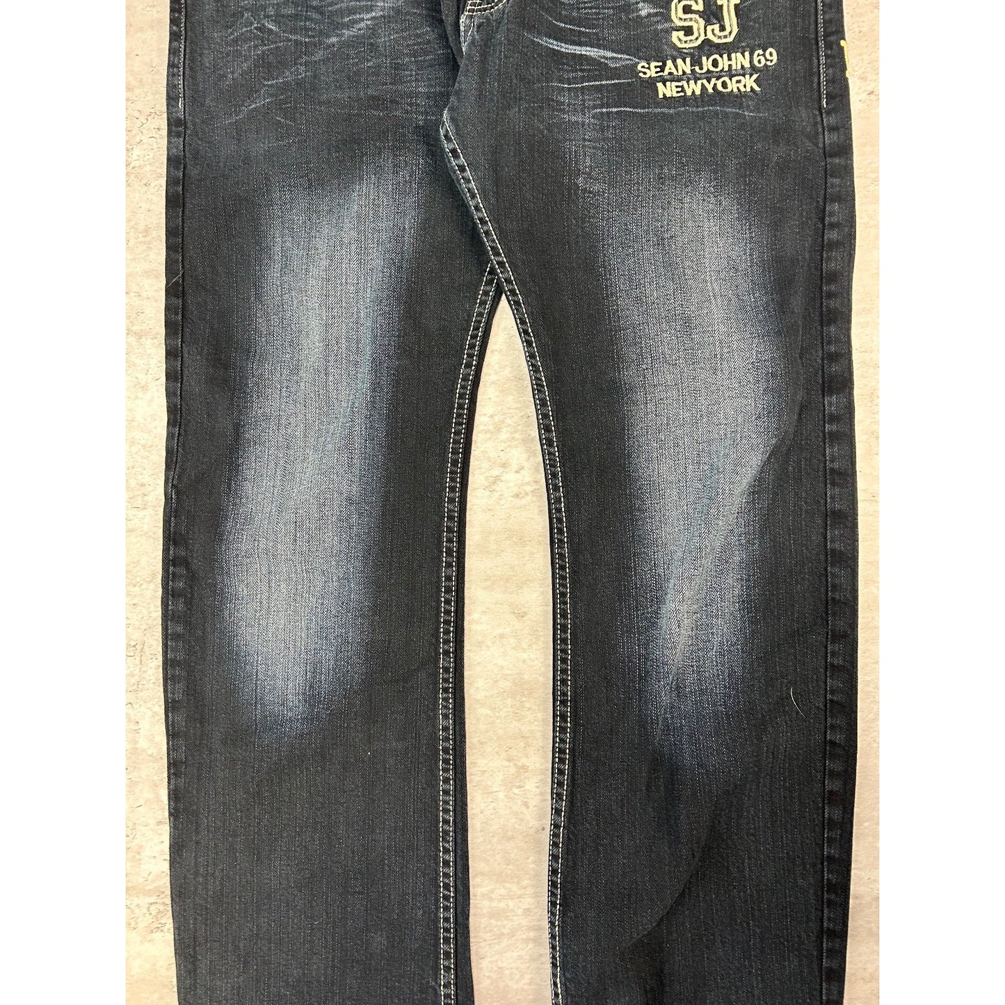 Vintage Y2K Sean Jean Dark Wash Embroidered Spellout Denim Pants Size 38