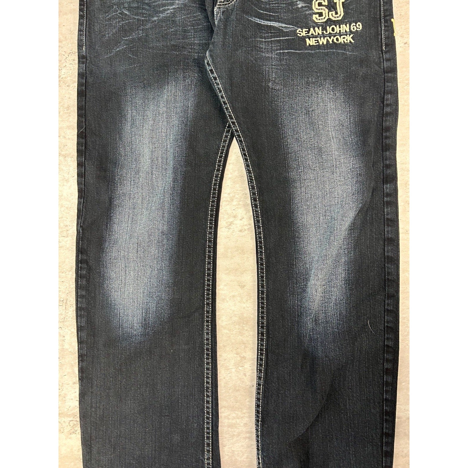 Vintage Y2K Sean Jean Dark Wash Embroidered Spellout Denim Pants Size 38