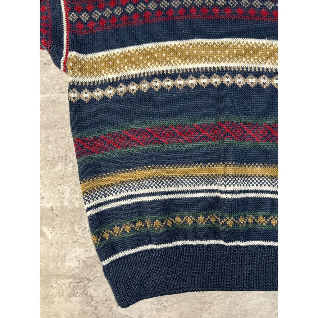 Vintage Abstract Striped Geometric Pullover Ribbed Knit T-Shirt Size Small