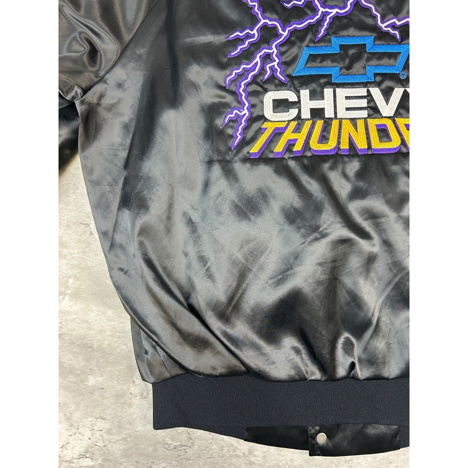 Vintage 80s/90s Chevrolet Thunder Embroidered Satin Bomber Jacket Size Medium