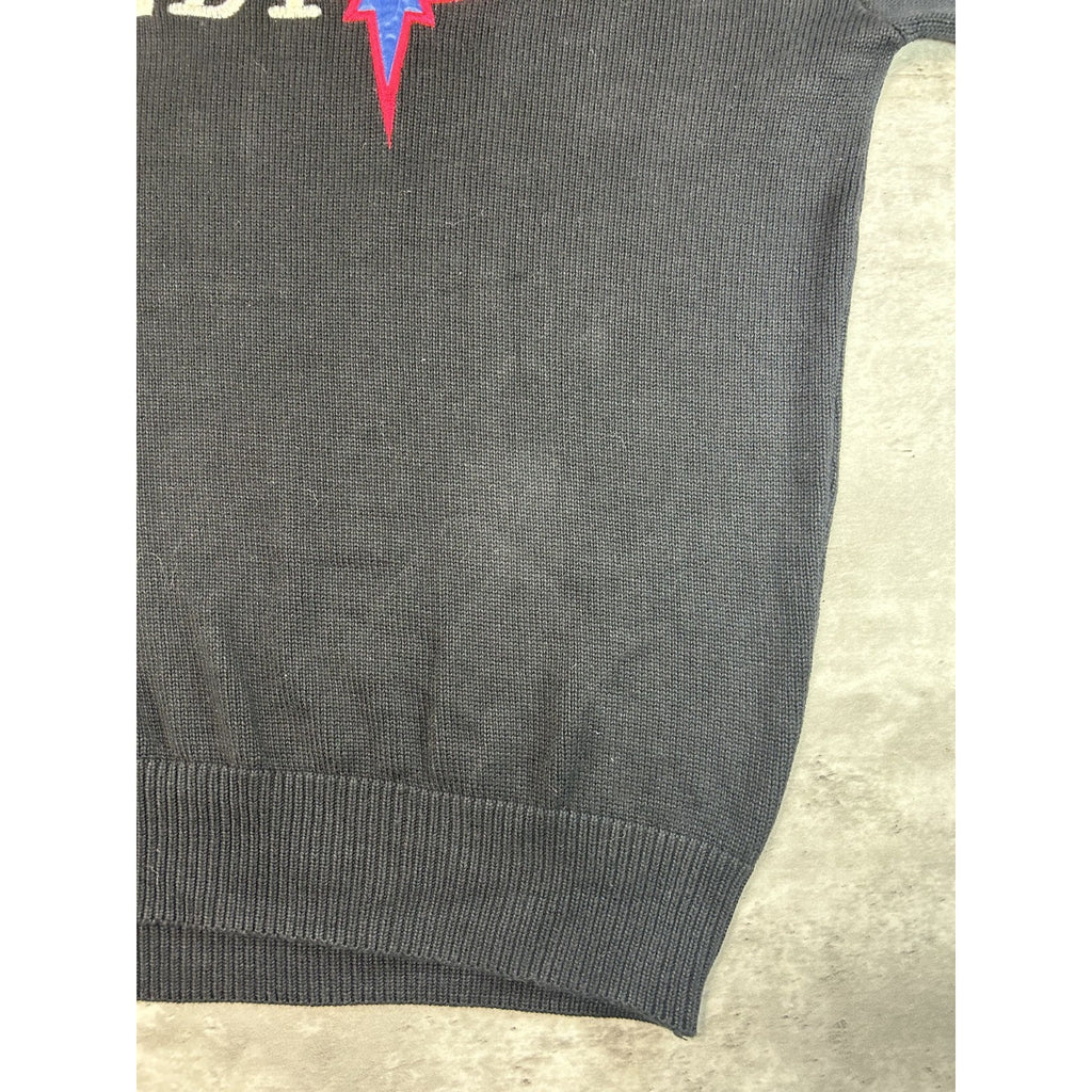 Vintage 90s Indy Embroidered Spellout Ribbed Knit Sweater Size XL Black