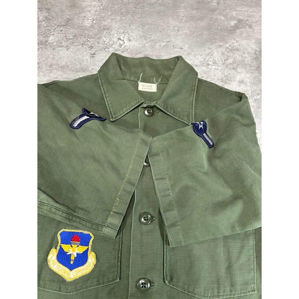 Vintage 1960s US Air Force OG 107 Military Short Sleeve Button Up Shirt Medium