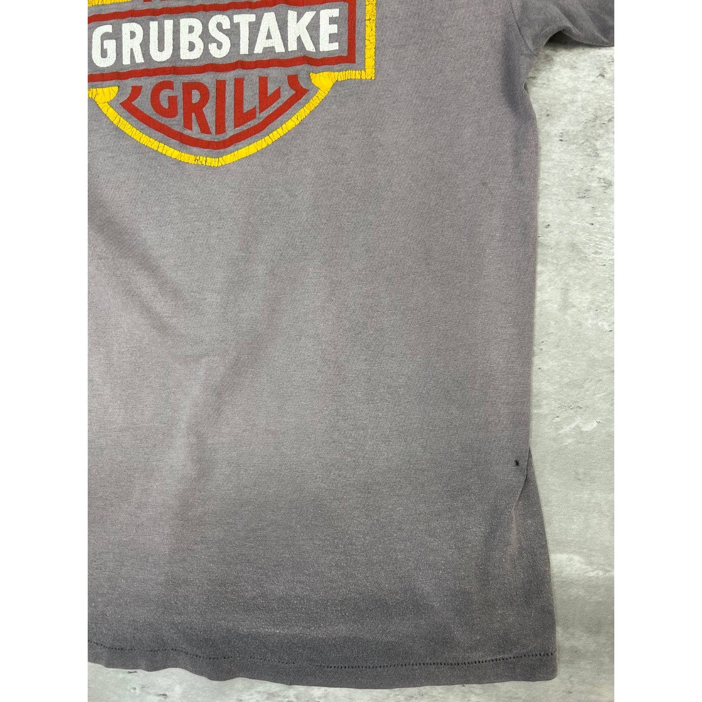 Vintage 90s Grubstake Bar & Grill Harley Parody Graphic T-Shirt Size Large Black