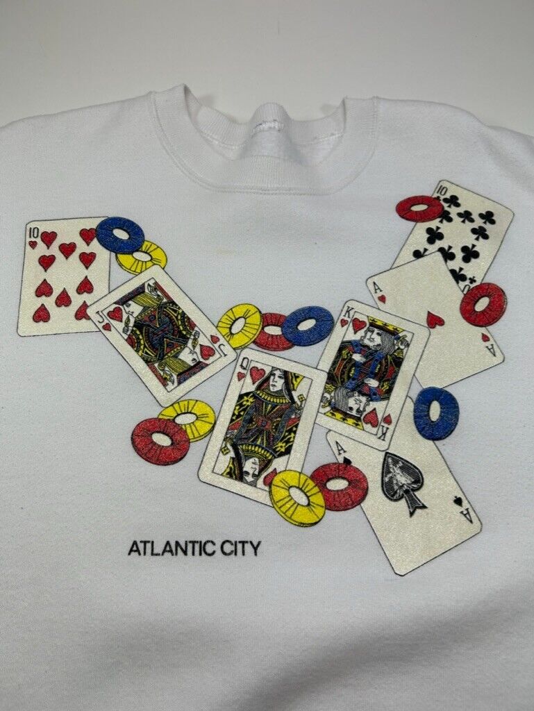 Vintage 90s Atlantic City Poker Destination Graphic Sweatshirt Size XL Gray