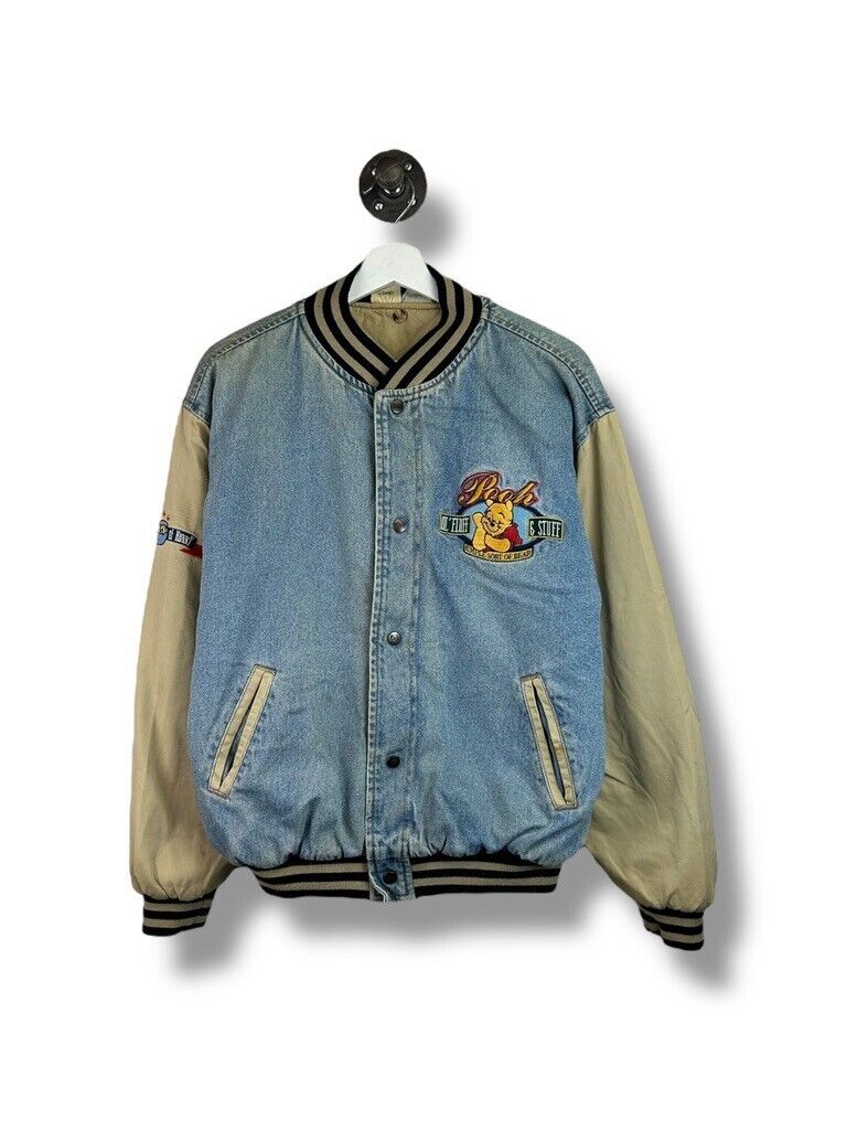 Vintage 90s Winnie The Pooh Embroidered Denim Varsity Jacket Size Large