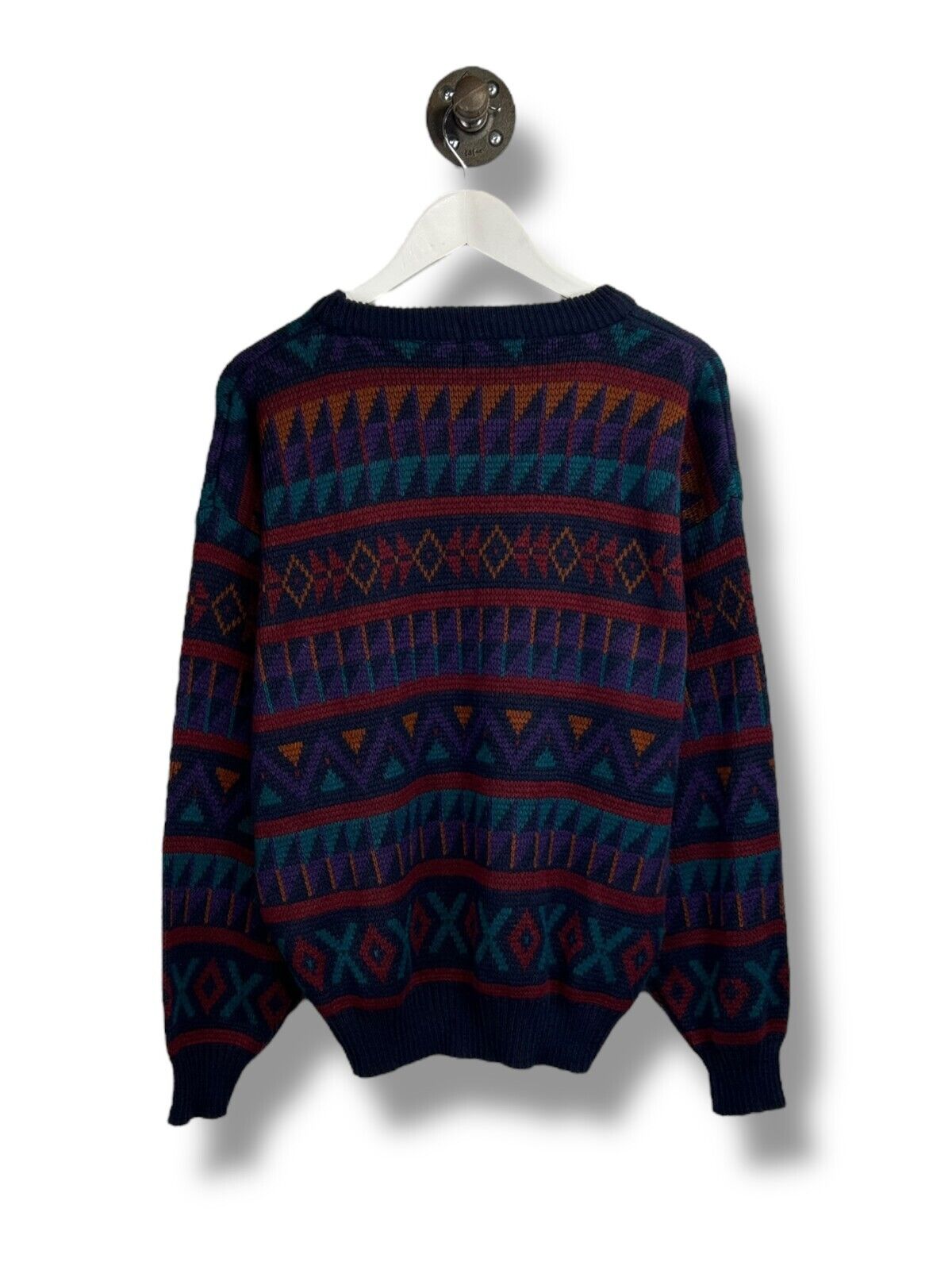 Vintage 90s Van Heusen Abstract Striped Pattern Pull Over Knit Sweater Sz Large