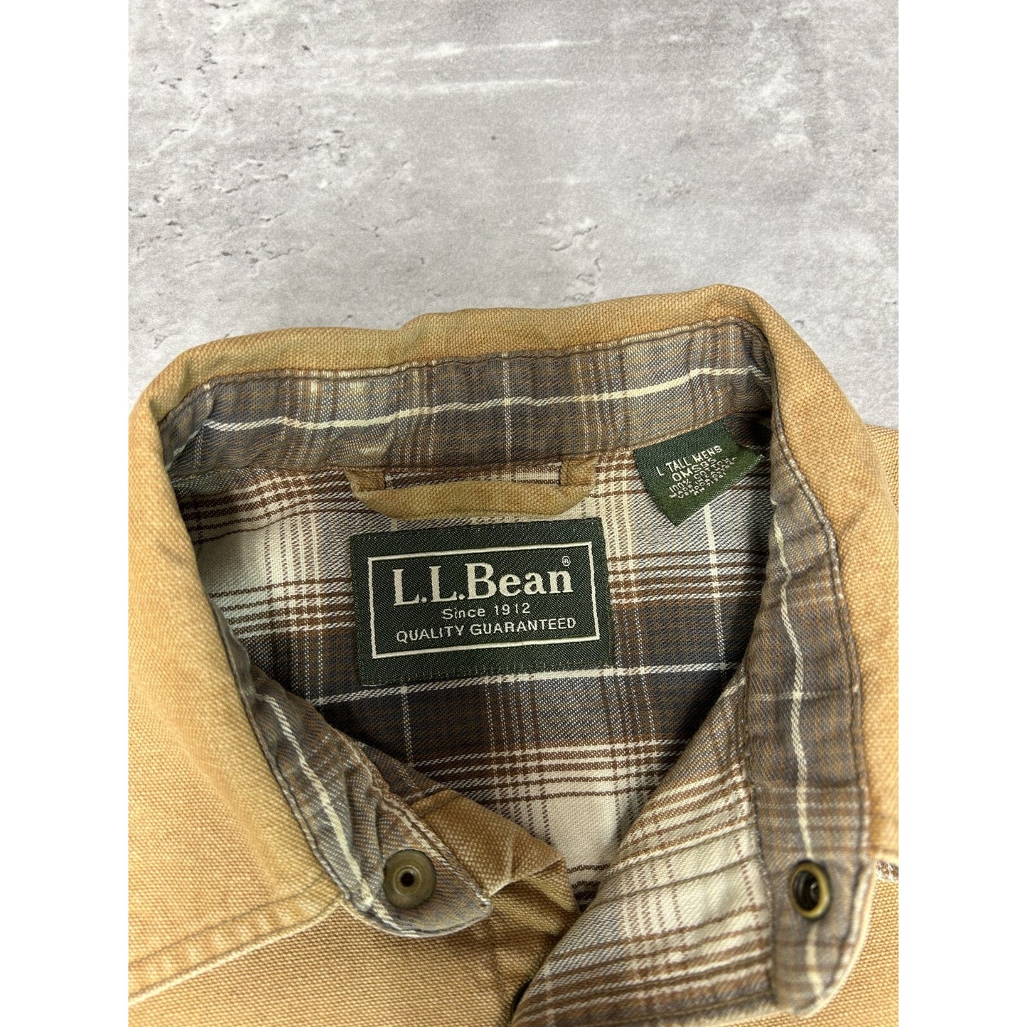 Vintage 90s L.L. Bean Plaid Lined Canvas Long Sleeve Button Up Shirt Size LT