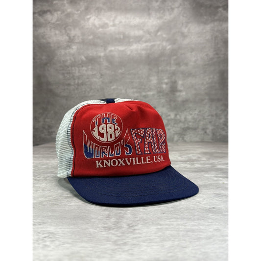 Vintage 1982 Worlds Fair Knoxville Graphic Spellout Trucker Snapback Hat OSFA