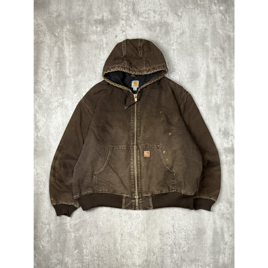Vintage Carhartt Insulated Canvas Workwear Hooded Active Jacket Size 2XL Brown