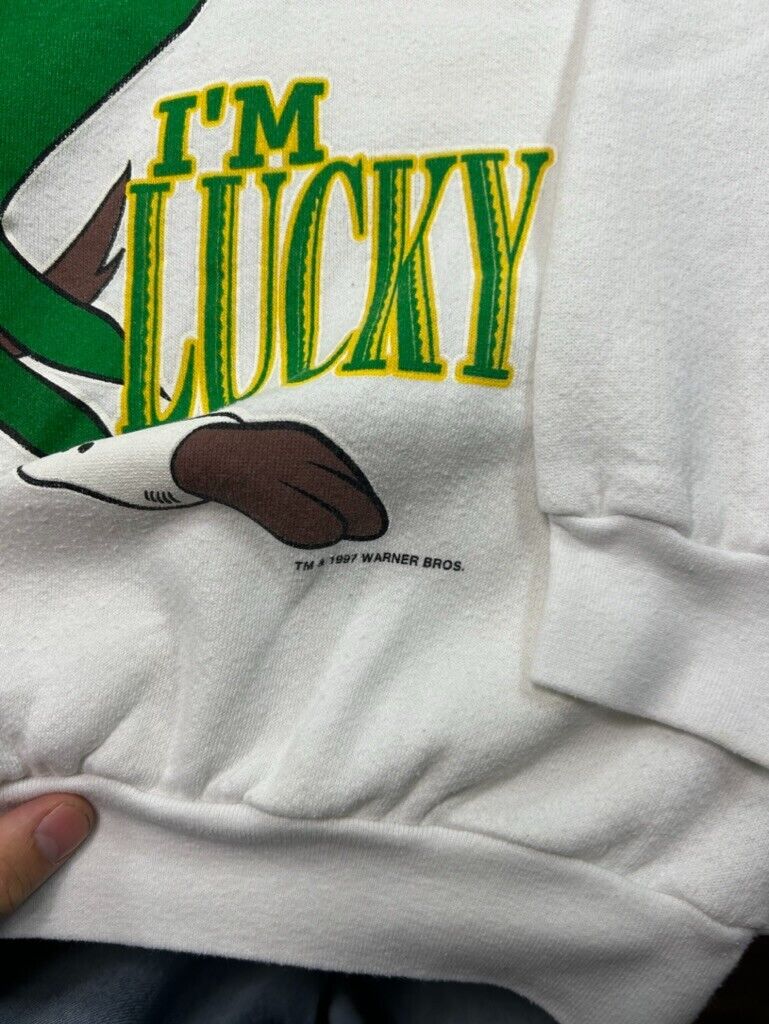 Vintage 1997 Looney Tunes Taz Bet Your Shamrocks Irish Graphic Sweatshirt Sz XL