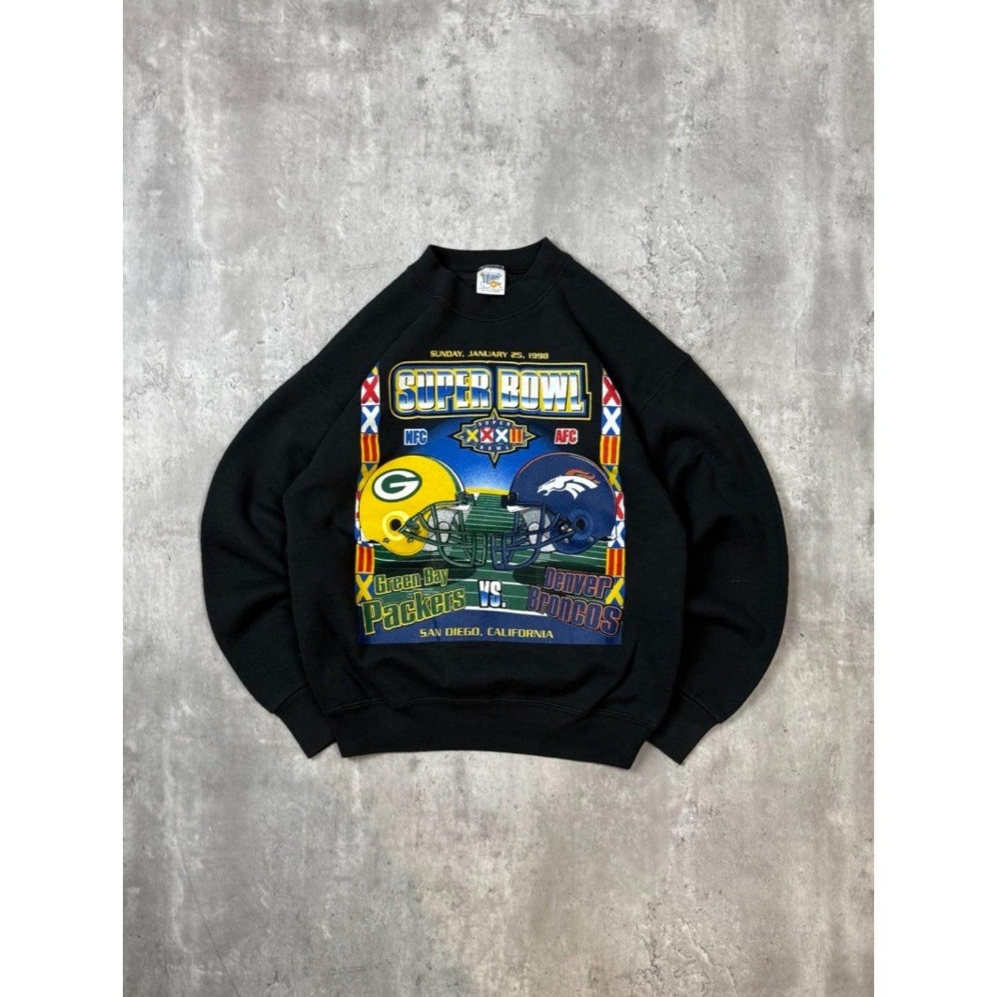 Vintage 1998 Denver Broncos Vs Green Bay Packers NFL Super Bowl Sweatshirt Med