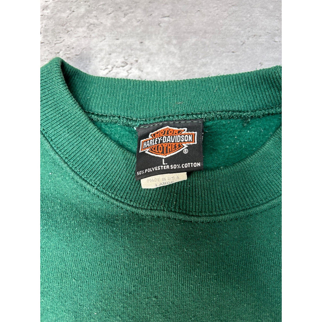 Vintage 90s Harley Davidson Rules Spellout Graphic Green Sweatshirt Size Large