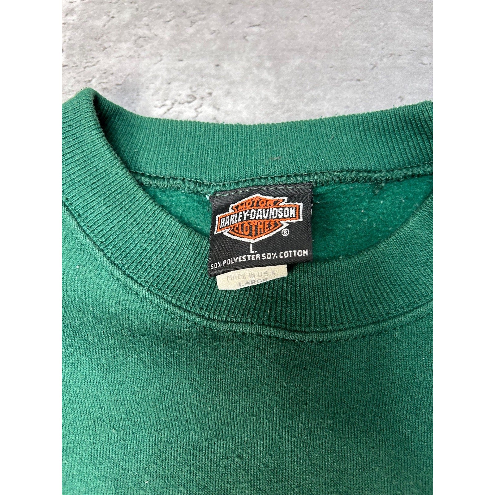 Vintage 90s Harley Davidson Rules Spellout Graphic Green Sweatshirt Size Large