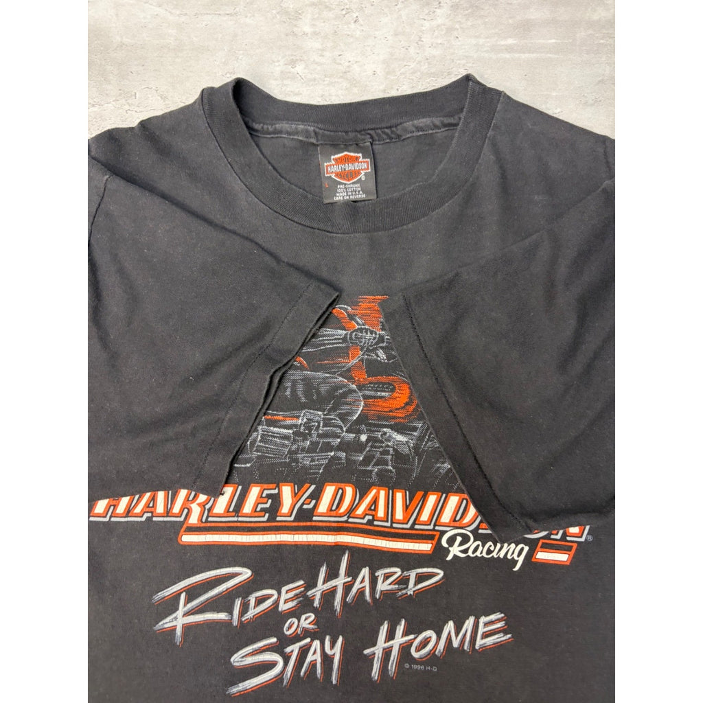 Vintage 1996 Harley Davidson Ride Hard Or Stay Home Motorcycle T-Shirt Sz Large