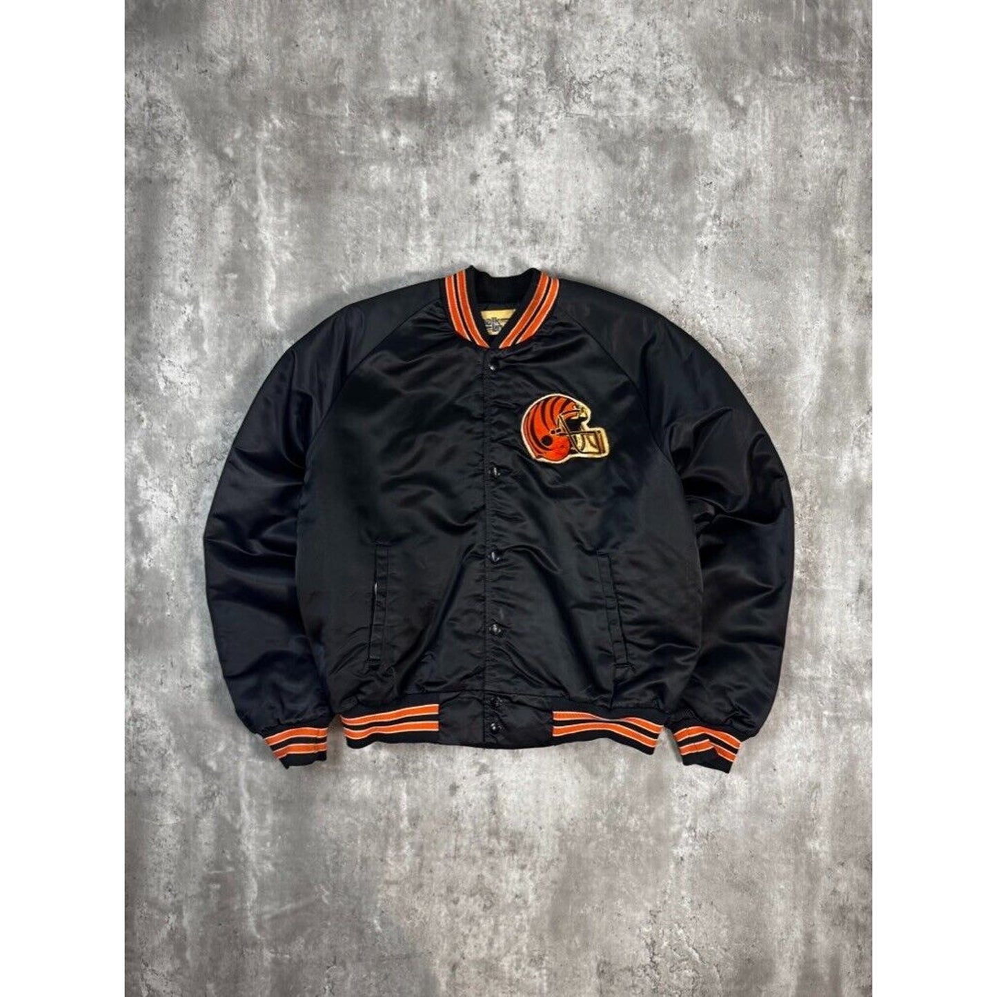 Vintage 80s Cincinnati Bengals NFL Chalk Line Satin Varsity Jacket Size Large