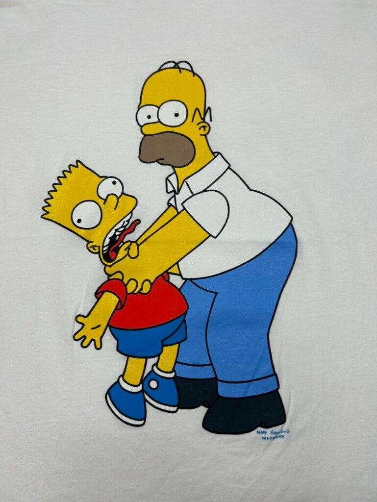 Vintage 2002 The Simpsons Homer & Bart TV Show Promo Graphic T-Shirt Size XL