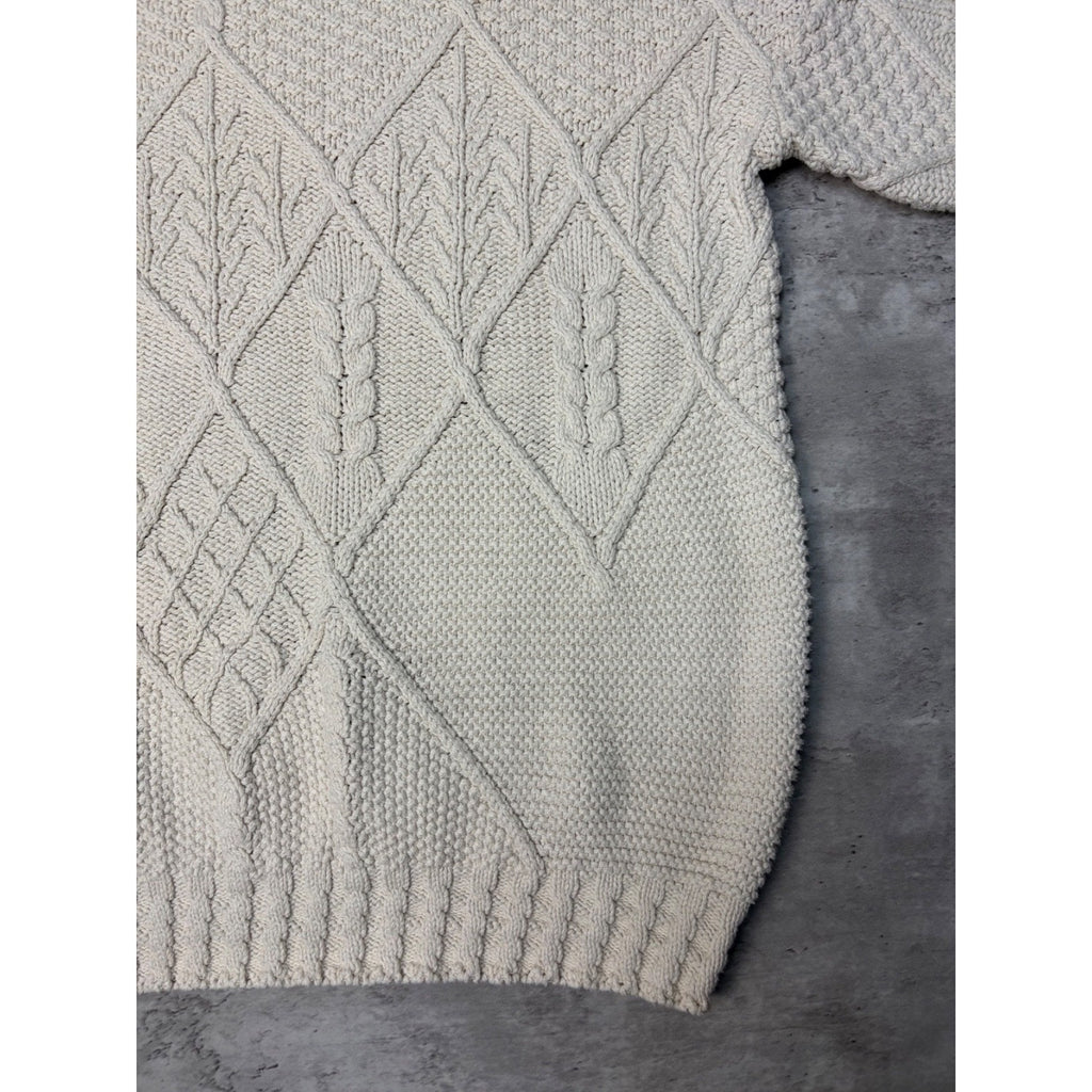 Vintage 90s Structure Pullover Textured Beige Knit Sweater Size Large