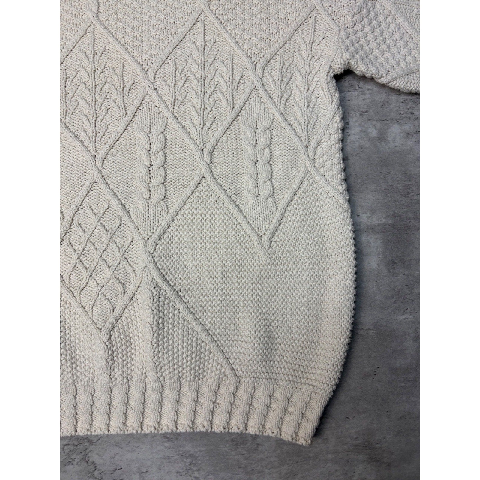 Vintage 90s Structure Pullover Textured Beige Knit Sweater Size Large