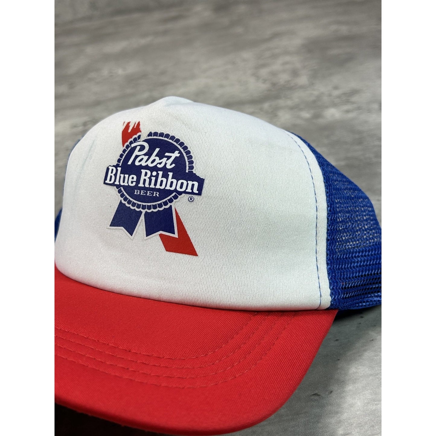 Vintage 90s Pabst Blue Ribbon Beer Promo Graphic Trucker Snapback Hat OSFA