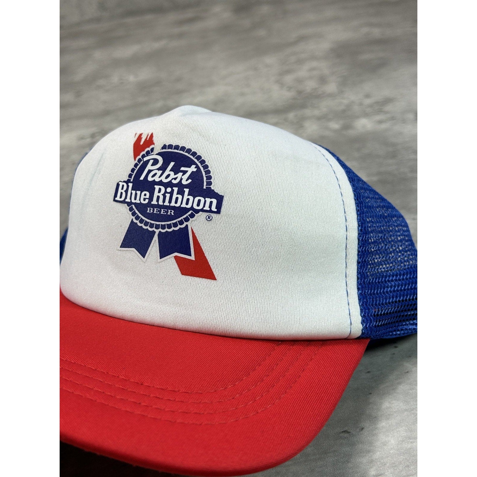 Vintage 90s Pabst Blue Ribbon Beer Promo Graphic Trucker Snapback Hat OSFA
