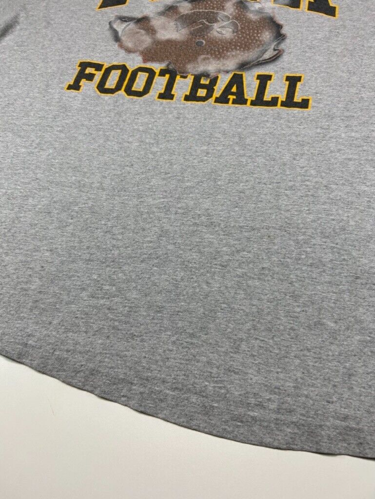 Vintage 90s Iowa Hawkeyes NCAA Football Graphic Starter T-Shirt Size 2XL Gray