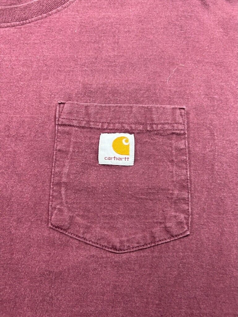 Carhartt Embroidered Patch Pocket Long Sleeve Workwear T-Shirt Size 2XL Maroon