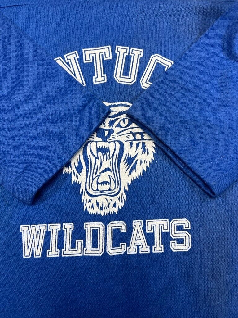 Vintage 70s Kentucky Wildcats NCAA Graphic Logo Football Jersey Size Large Blue