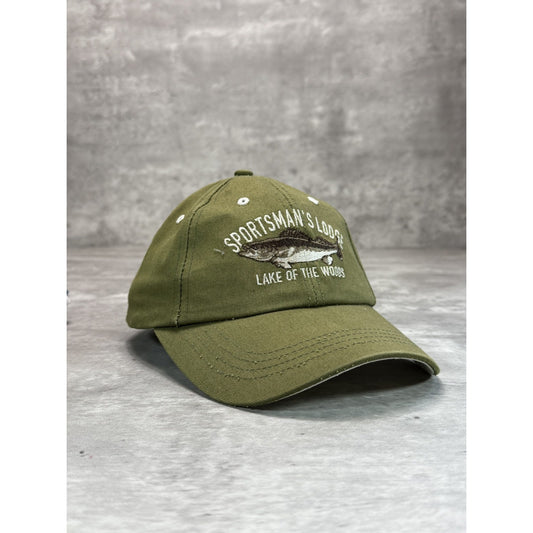 Vintage Sportsmans Lodge Walleye Embroidered Fishing Strapback Hat OSFA