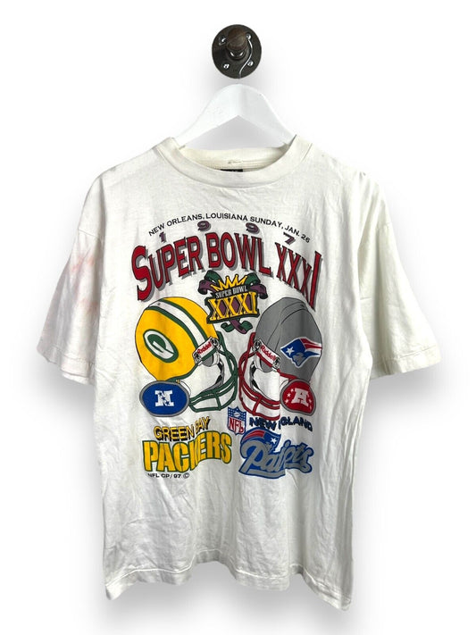 Vintage 1997 Packers Vs. Patriots Super Bowl Helmet Graphic T-Shirt Size Large