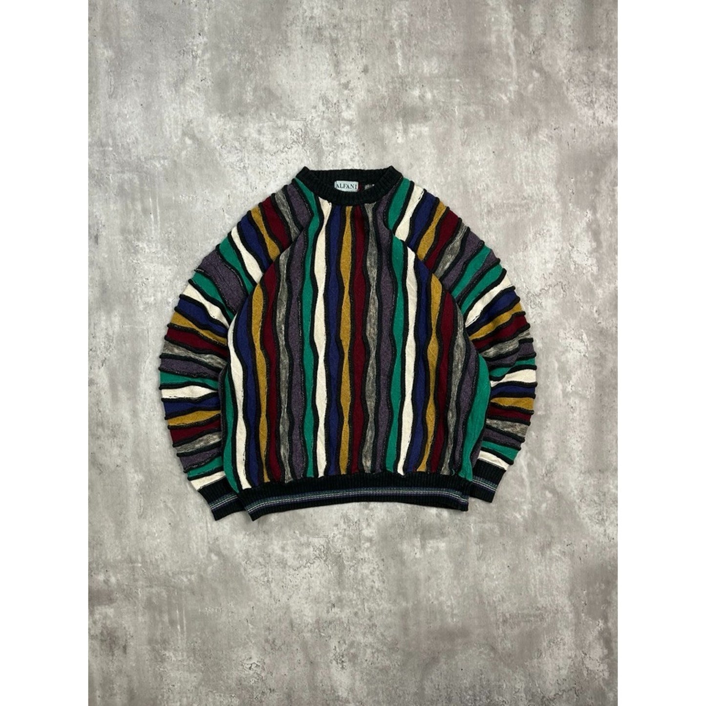 Vintage 90s Alfani 3D Striped Print Pullover Knit Sweater Size XL