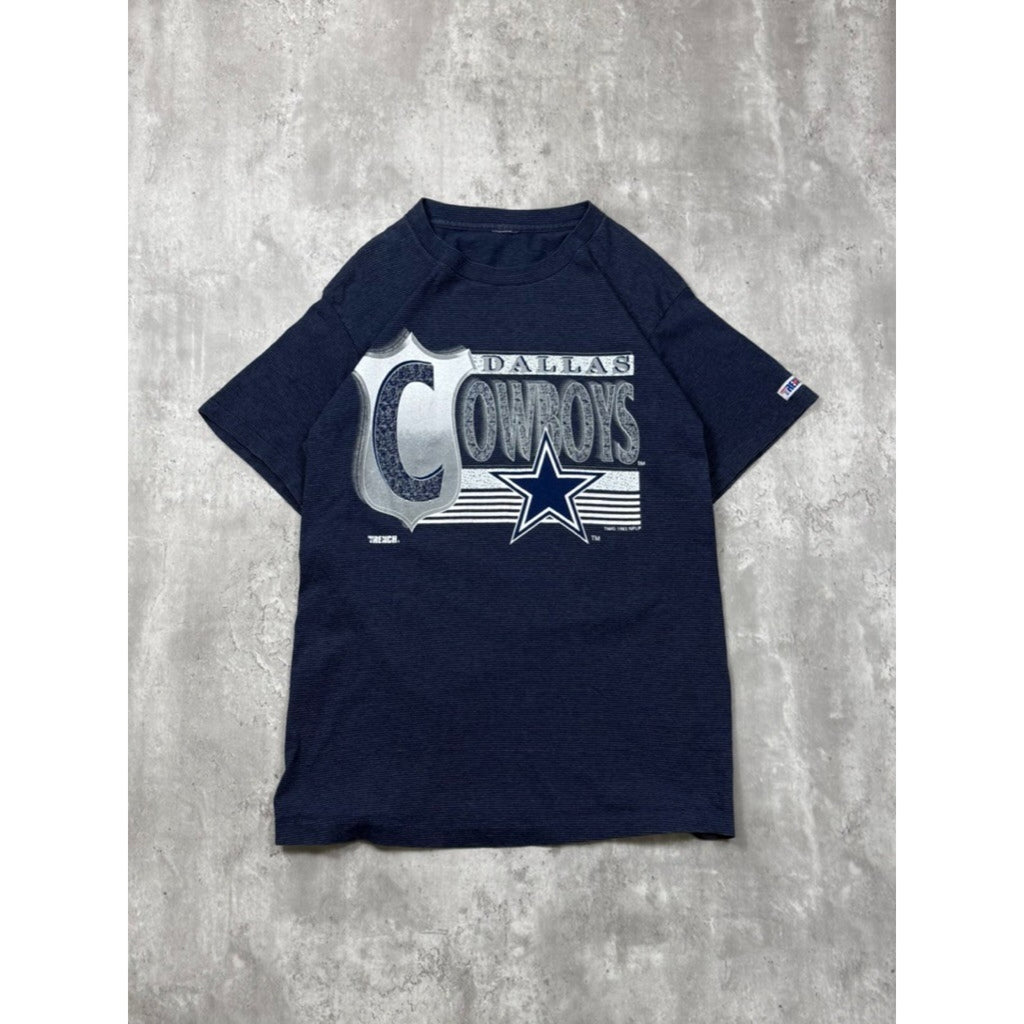 Vintage 1993 Dallas Cowboys NFL Big Graphic Spellout Striped T-Shirt Size Large
