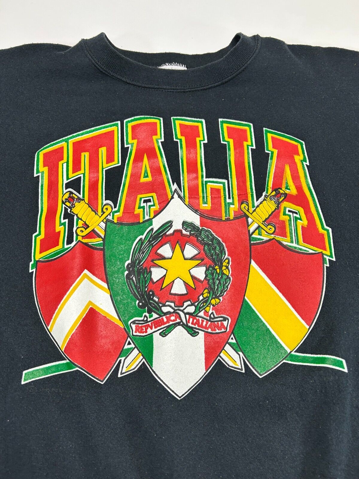 Vintage 80s Italia Graphic Crest Destination Pull Over Sweatshirt Size Large