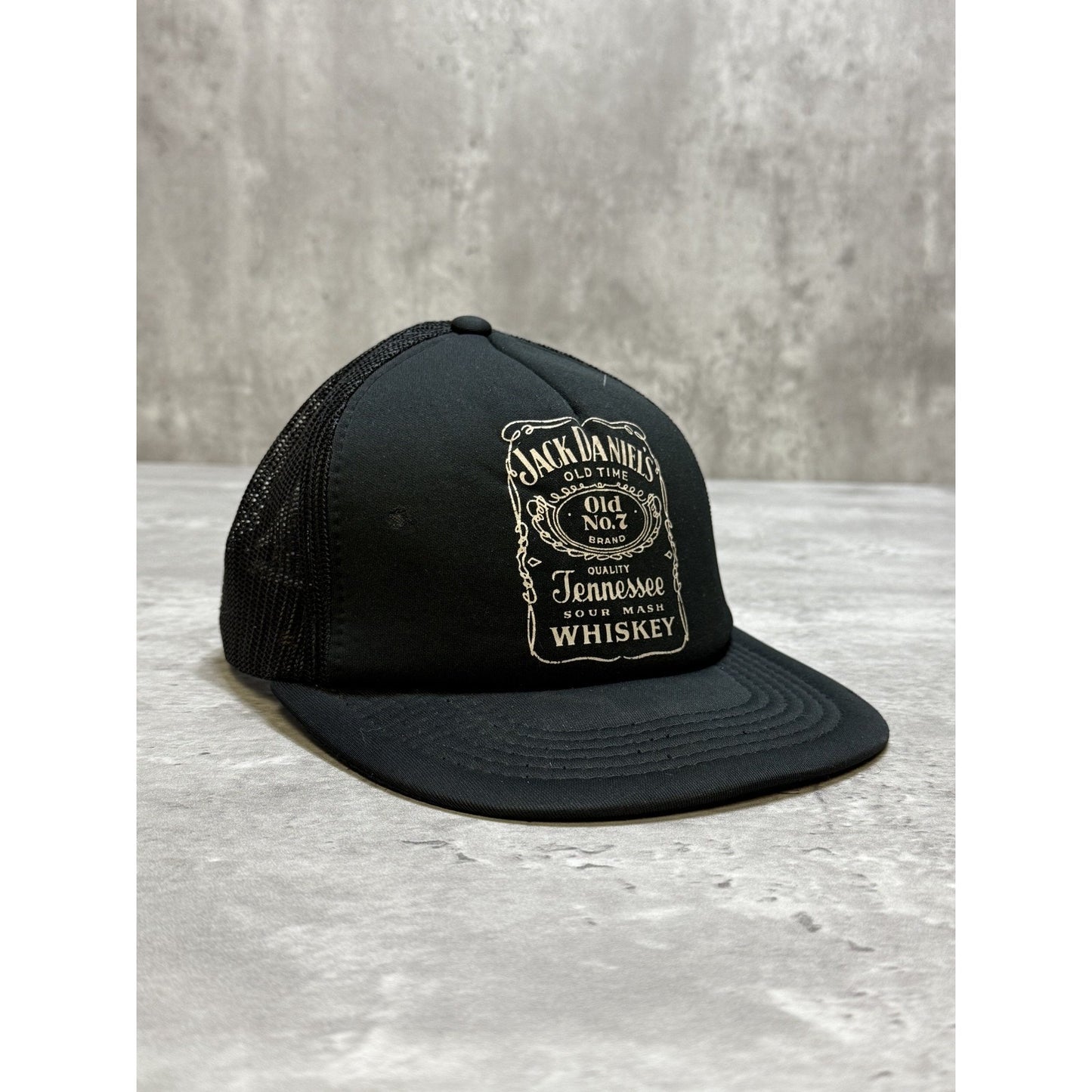 Vintage 80s Jack Daniels Whiskey Graphic Logo Trucker Snapback Hat OSFA