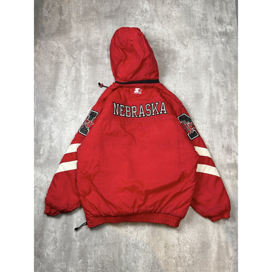 Vintage 90s Nebraska Cornhuskers NCAA Insulated Starter Hooded Jacket Size XL