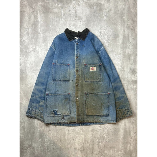 Vintage 1970s Caboose Blanket Lined Denim Workwear Chore Jacket Size 2XL Blue