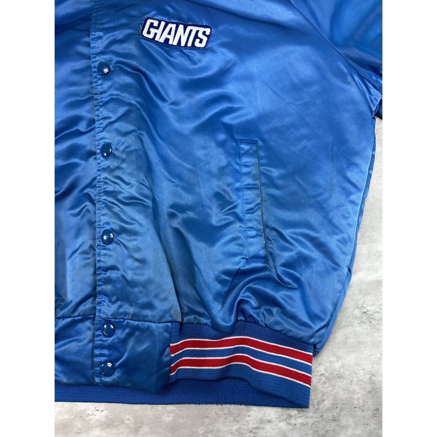 Vintage 80s New York Giants NFL Football Chalk Line Satin Bomber Jacket Size XL