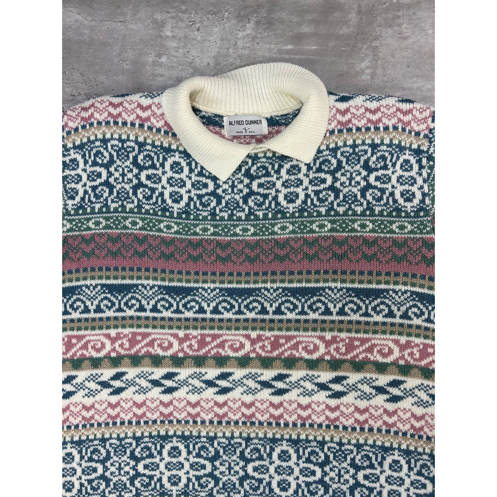 Vintage 90s Women's Alfred Dunner Abstract Striped Collared Knit Sweater Large