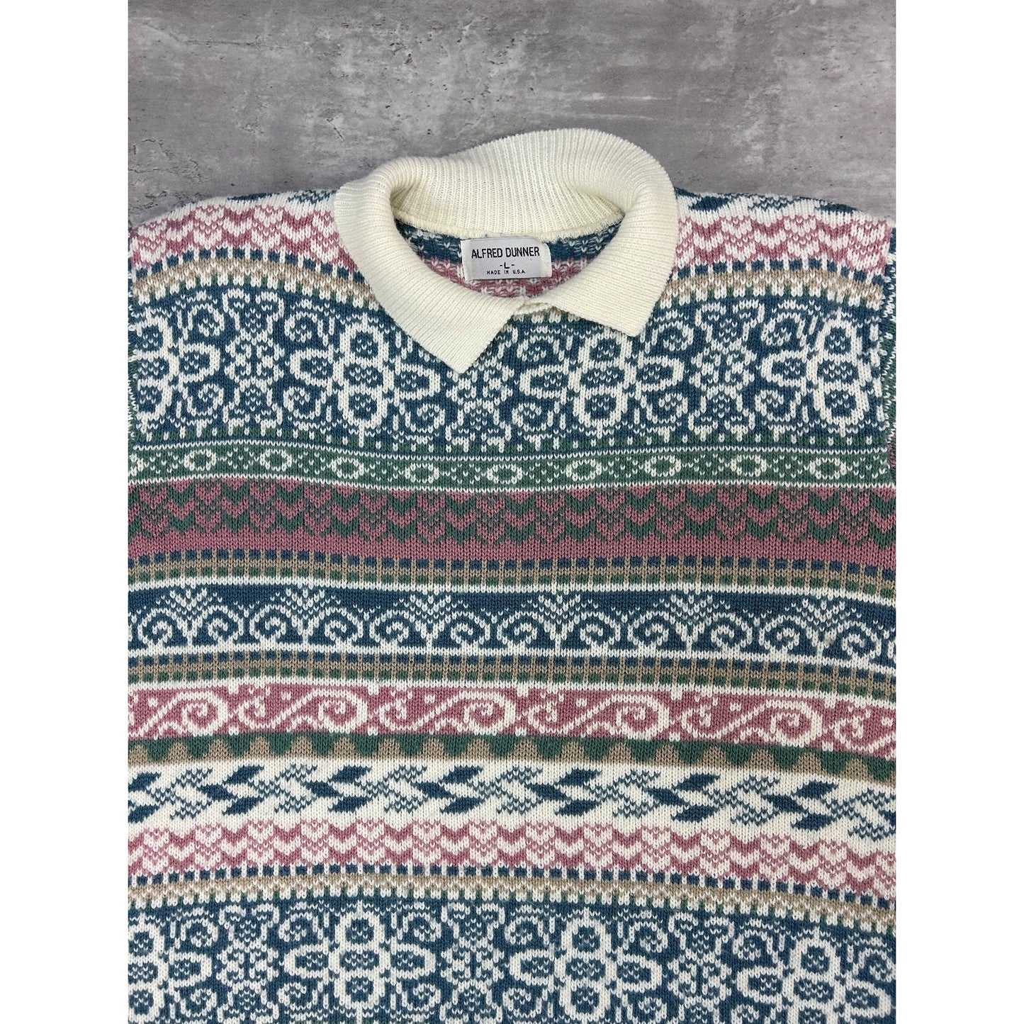 Vintage 90s Women's Alfred Dunner Abstract Striped Collared Knit Sweater Large