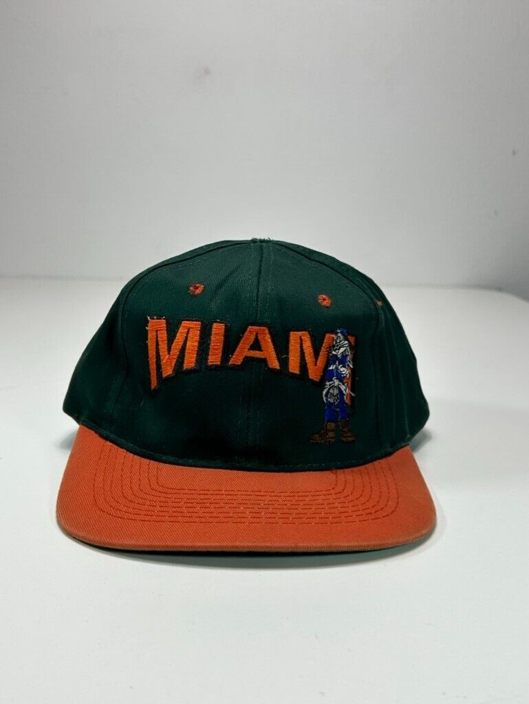 Vintage 90s Miami Hurricanes NCAA Looney Tunes Bugs Bunny Snapback Hat OSFA