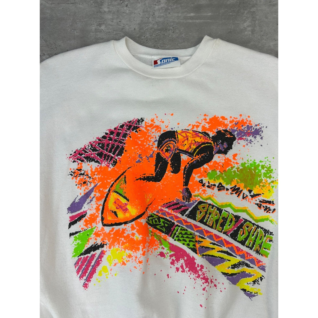 Vintage 80s/90s Surfing Art Graphic Crewneck Sweatshirt Size Small