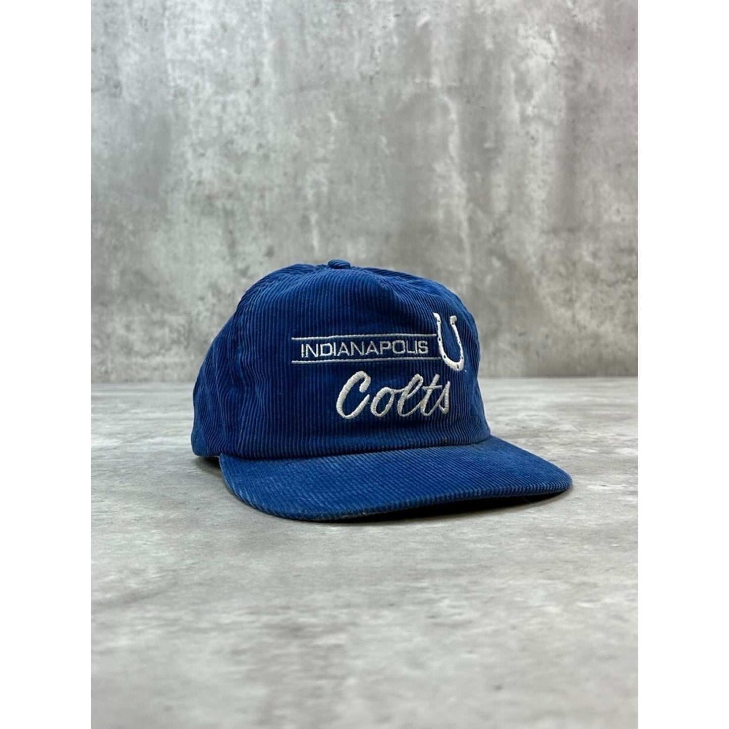 VTG 90s Indianapolis Colts NFL Embroidered Spellout Corduroy Snapback Hat OSFA