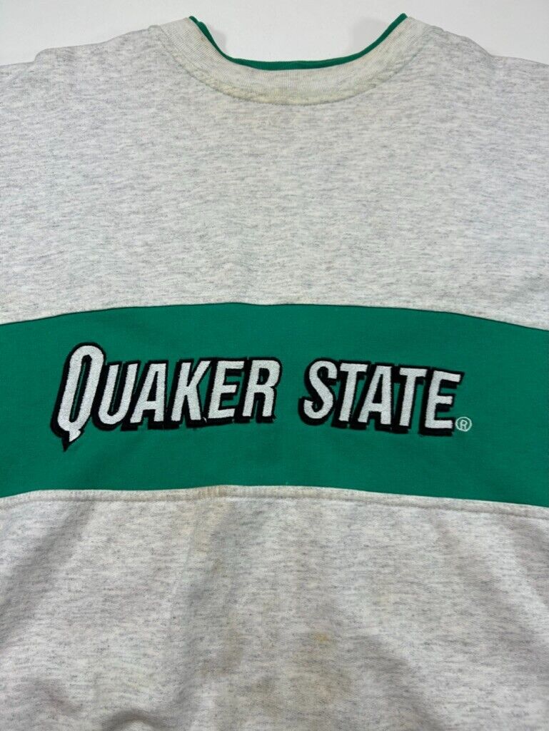 Vintage 90s Quaker State Embroidered Two Tone Spellout Sweatshirt Size Large