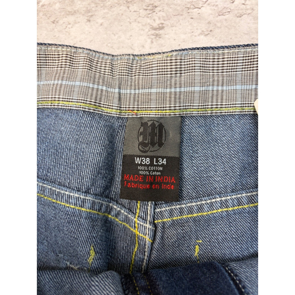Vintage Y2K Makaveli Plaid Pocket Embroidered Dark Wash Denim Pants