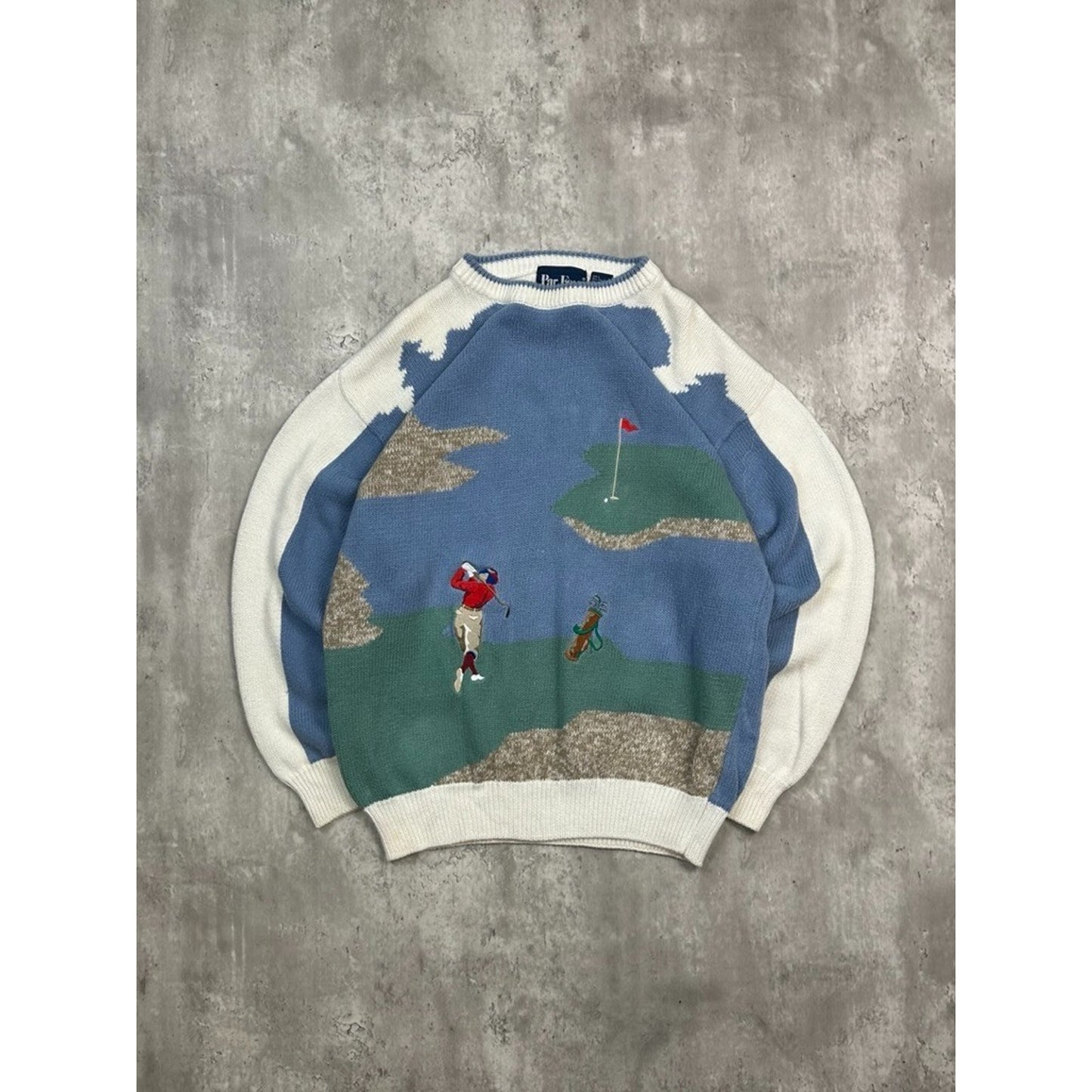 Vintage 90s Par Far Golf Landscape Print Pullover Knit Sweater Size Large