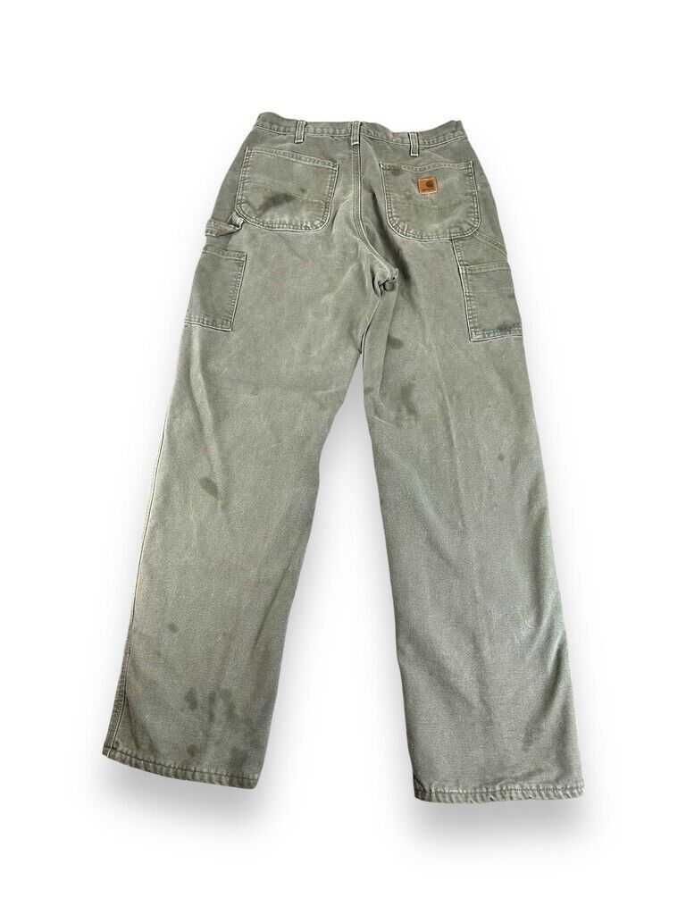 Carhartt Plaid Lined Canvas Workwear Carpenter Pants Size 32 Green