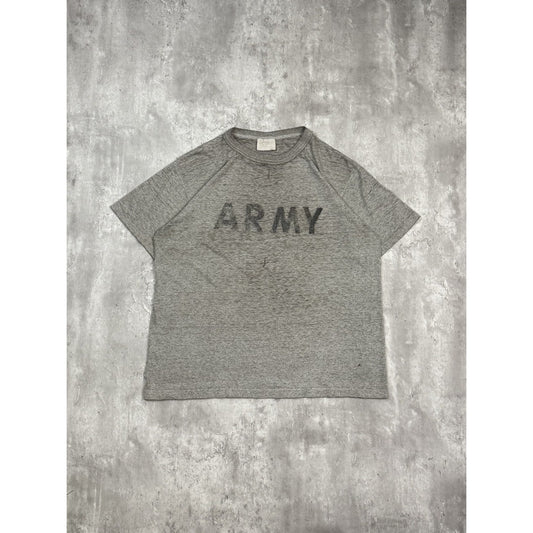 Vintage 90s US Army Graphic Spellout Training T-Shirt Size Large Gray