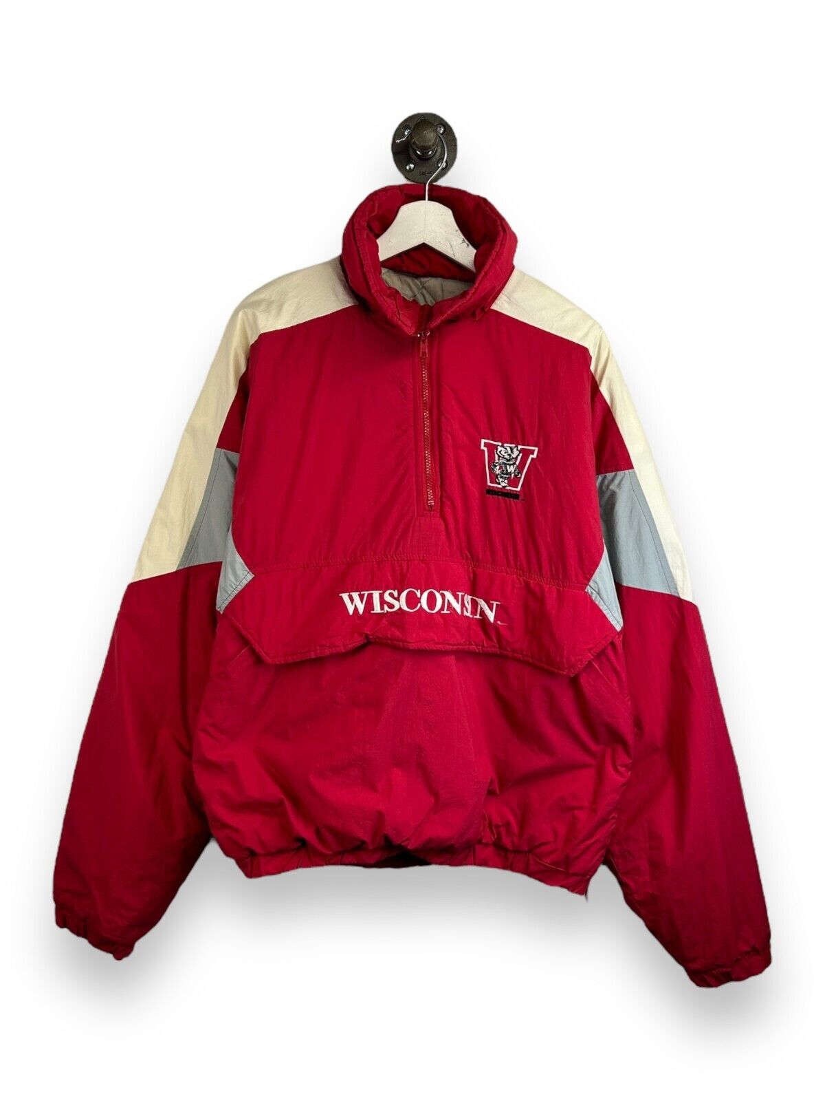 Vintage 90s Wisconsin Badgers NCAA Insulated Collegiate 1/2 Zip Jacket Size XL