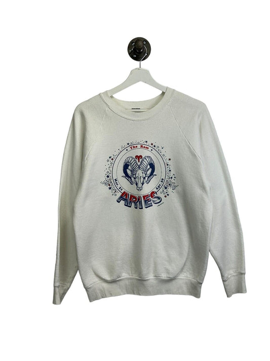 Vintage 1986 Aries Zodiac Sign Graphic Sweatshirt Size Large 80s White