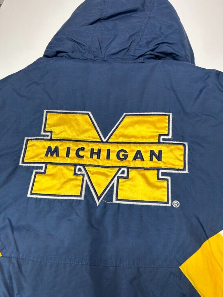 Vintage 90s Michigan Wolverines NCAA 1/2 Zip Starter Hooded Jacket Size Medium