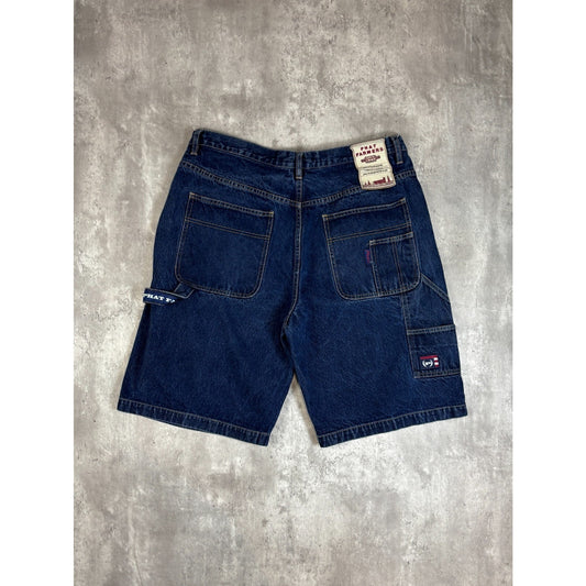 Vintage Y2K Phat Farmers Dark Wash Denim Carpenter Shorts Size 38 Blue